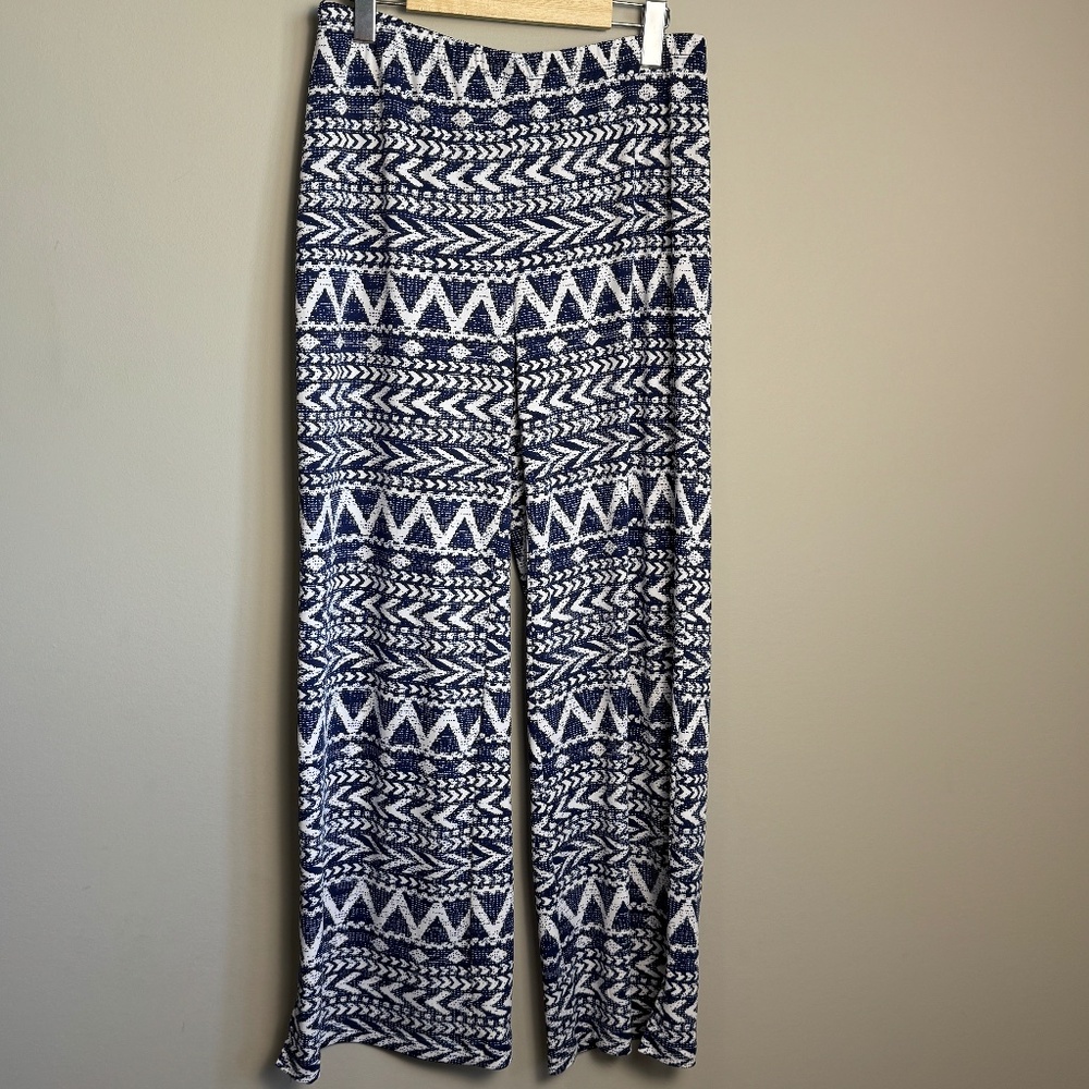 Women's Aztec Pull On Lightweight Wide Leg Palazzo‎ Pants Blue/White Festival